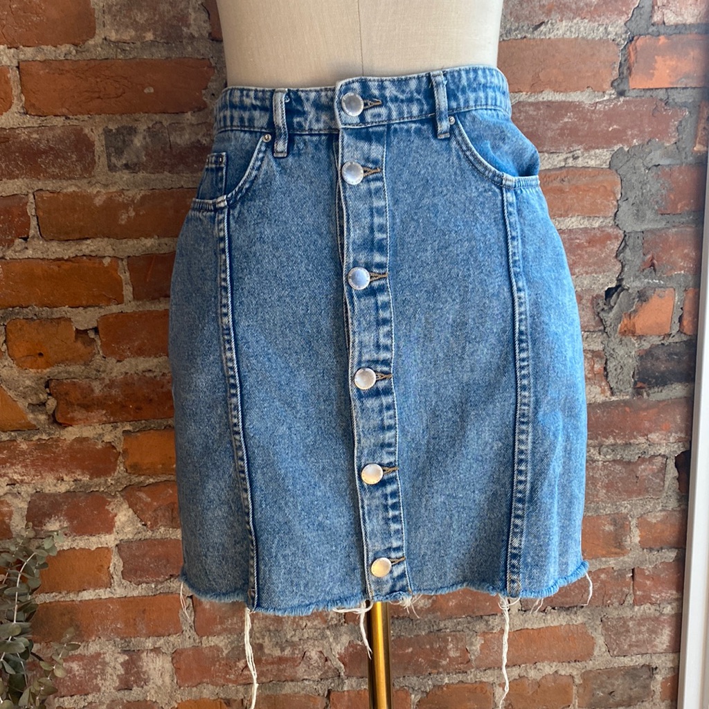 Divided Button Front Denim Mini